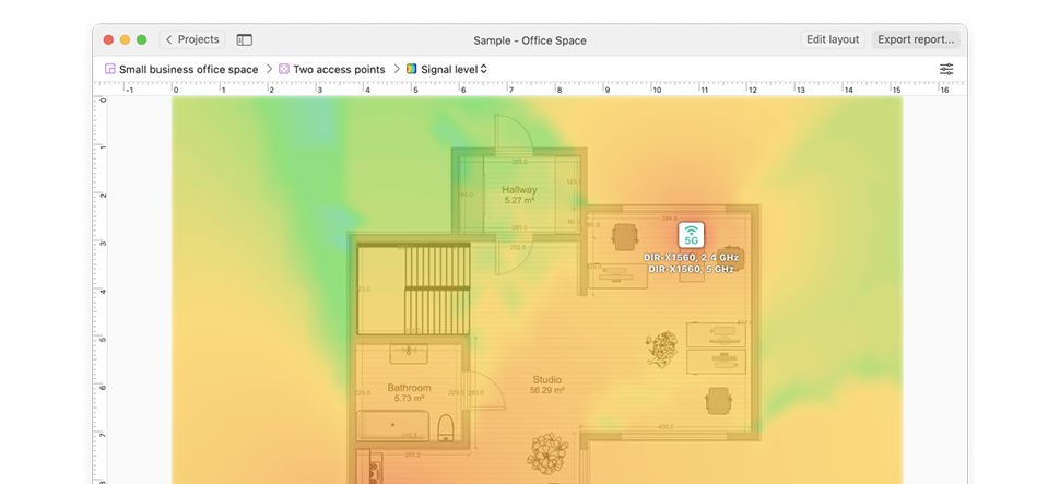 Use planning mode to model future Wi-Fi coverage and test placement scenarios before deployment