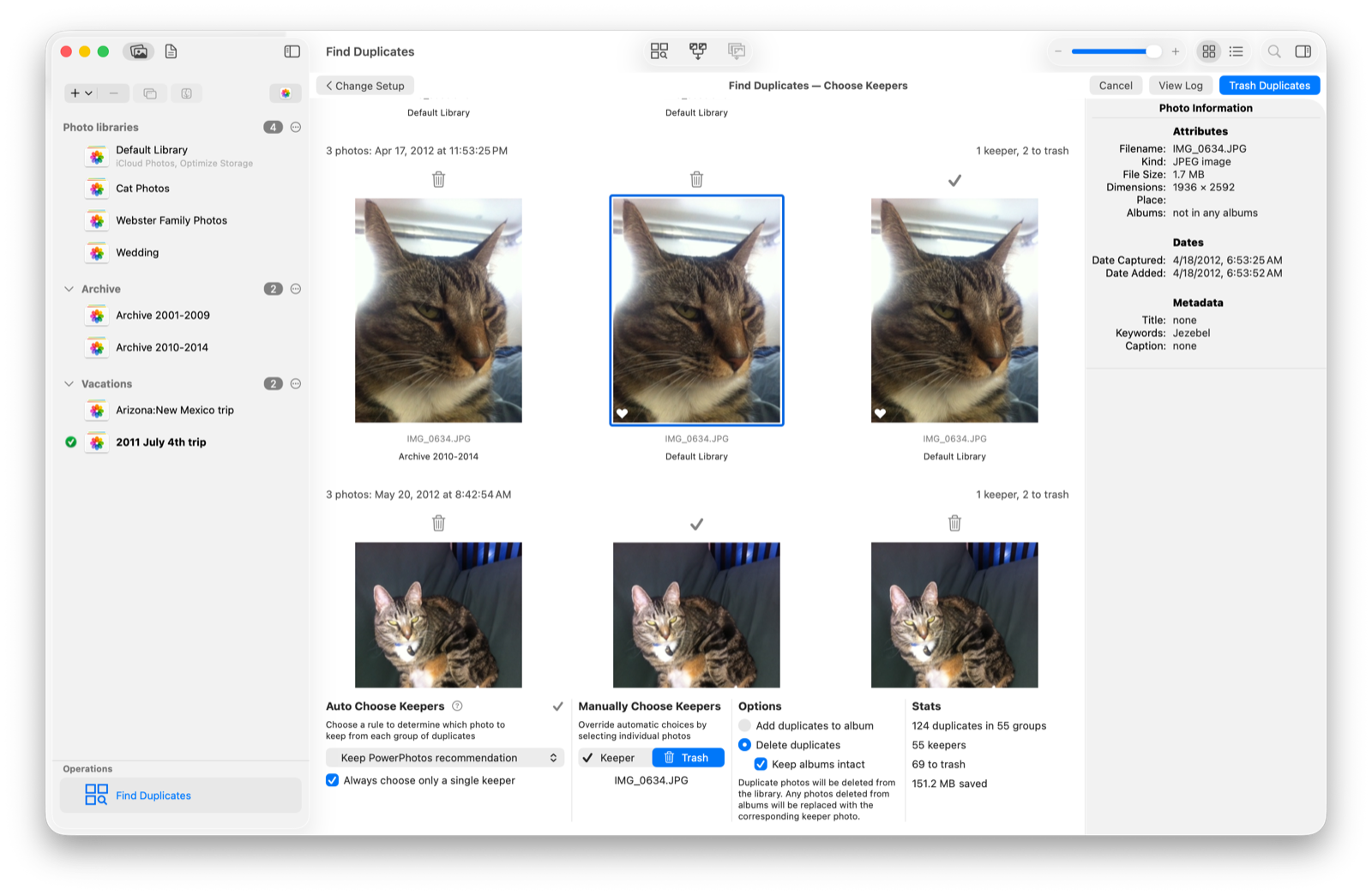 Find duplicate and visually similar photos across large libraries to reduce storage waste and clutter