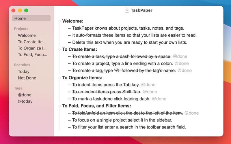 TaskPaper screenshot 1